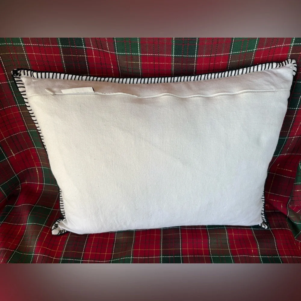 Rae Dunn. “JOY” White and Black Embroidered Throw Pillow with a Down Insert